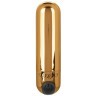Золотистая вибропуля в чехле для хранения Rechargeable Hideaway Bullet - 7,5 см.