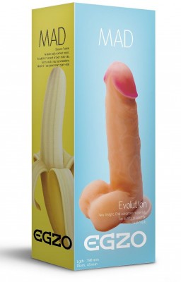 Телесный фаллоимитатор Mad Banana из киберкожи с присоской - 19 см.
