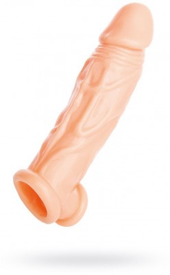Телесная насадка на пенис с фиксацией мошонки - 18,5 см.