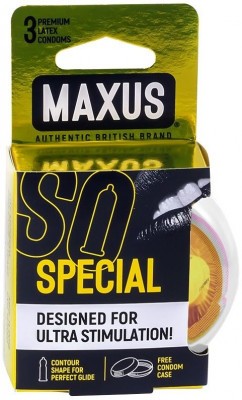 Презервативы с точками и рёбрами в пластиковом кейсе MAXUS AIR Special - 3 шт.