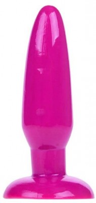Розовая анальная пробка с подошвой-присоской - 13,5 см.