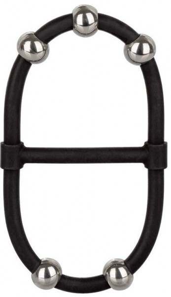 Черное эрекционное кольцо с бусинами Steel Beaded Dual Silicone Maximizer