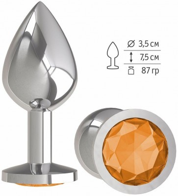 Серебристая средняя пробка с оранжевым кристаллом - 8,5 см.