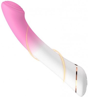 Бело-розовый изогнутый силиконовый вибромассажер - 18,7 см.