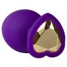 Фиолетовая анальная пробка с золотистым кристаллом-сердцем Bling Plug Small - 7,6 см.