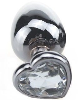 Серебристая пробка с прозрачным кристаллом-сердечком - 9 см.