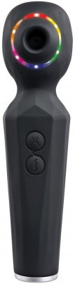 Черный wand-вибратор Rainbow Sucker с вакуумной стимуляцией - 16,2 см.