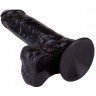 Чёрный фаллоимитатор с мошонкой на подошве-присоске - 16,5 см.