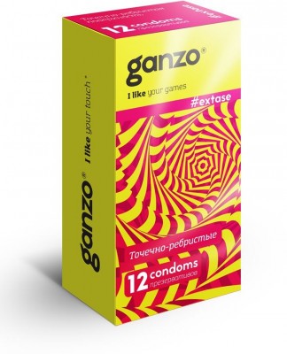 Презервативы анатомической формы с точечной и ребристой структурой Ganzo Extase - 12 шт.