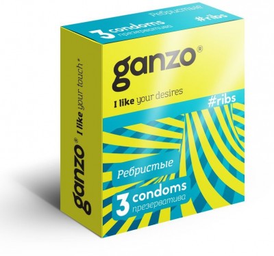 Презервативы с ребристой структурой Ganzo Ribs - 3 шт.