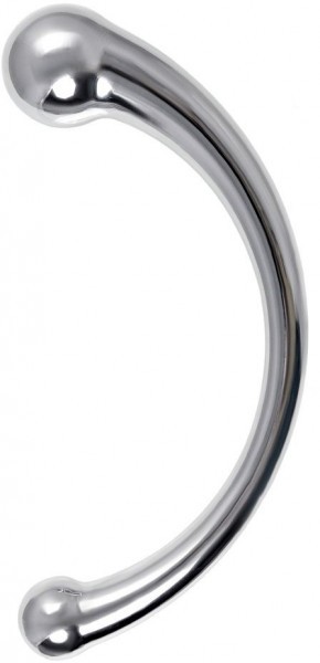Серебристый двусторонний металлический дилдо - 21 см.